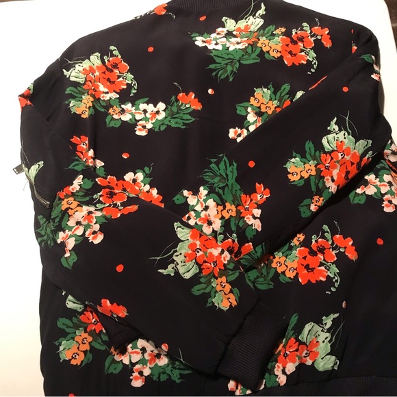 Zara Floral Bomber Style Jacket in Navy Blue Size Small Spring - Picture 6 of 10